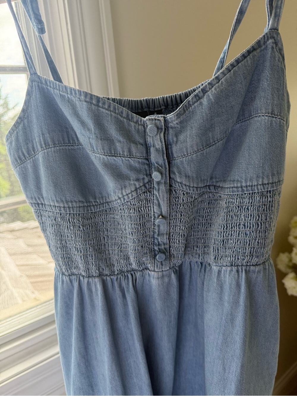 GAP Light Blue Denim Midi Dress with Smocked Bodice - Picture 3 of 6
